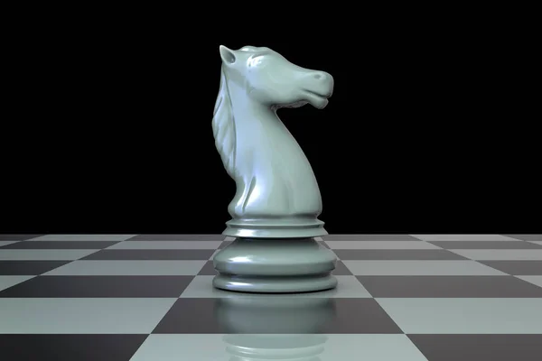 stock image Chess knight on chess board, close-up view, 3D illustration