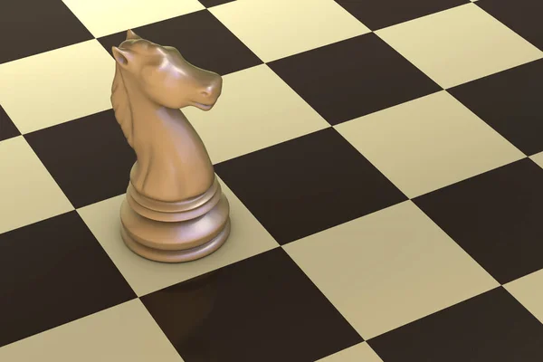 棋盘上的国际象棋骑士 特写视图 3D插图 — 图库照片