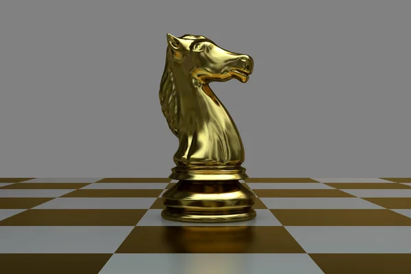 棋盘上的国际象棋骑士 特写视图 3D插图 — 图库照片