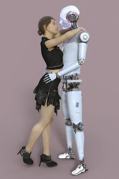 Robot Humanoide Abrazando Una Novia Ilustración Conceptual Amor Virtual Concepto —  Fotos de Stock
