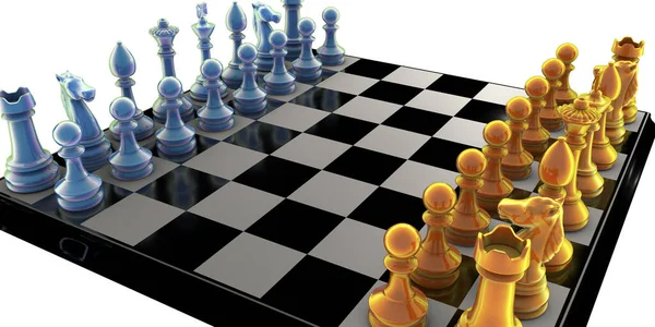 stock image Chess game, 3D illustration. Starting setup