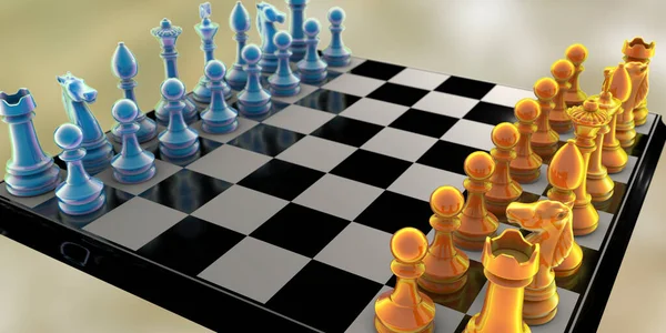 国际象棋游戏 3D插图 开始安装 — 图库照片