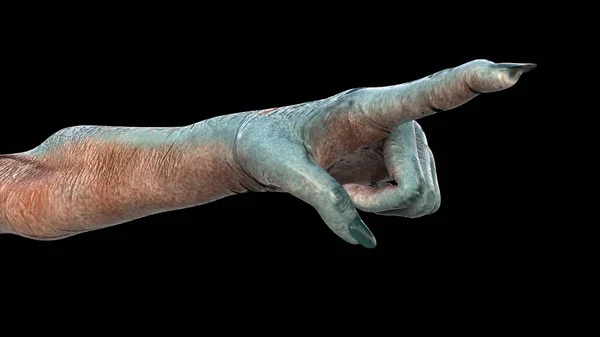Humanoïde Buitenaardse Hand Geïsoleerd Zwarte Achtergrond Illustratie — Stockfoto