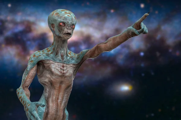Humanoid Alien Apontando Seu Dedo Indicador Ilustração — Fotografia de Stock