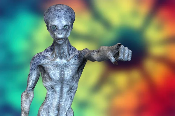 Alien Humanoide Señalando Dedo Índice Ilustración — Foto de Stock