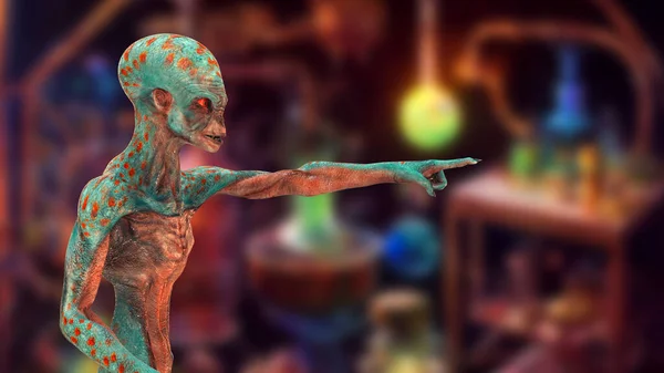 Гуманоїд Інопланетянин Вказує Індекс Пальця Ілюстрація — стокове фото