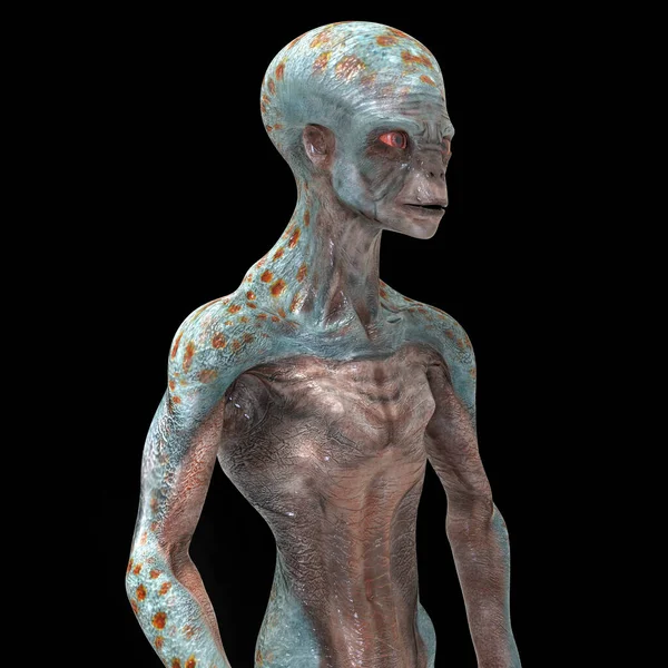 Humanoid Alienígena Olhando Para Além Câmera Com Foto Realista Altamente — Fotografia de Stock