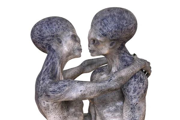 Aliens Lieben Illustration Ein Paar Humanoide Außerirdische Umarmen Sich — Stockfoto