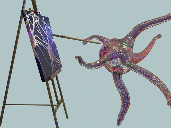 Нейрон Мозга Рисующий Художественную Картину Кистью Красками Холсте Концептуальная Иллюстрация — стоковое фото