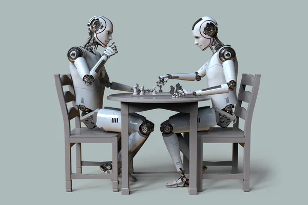 Humanoidalny Robot Grający Szachy Konceptualna Ilustracja Sycylijskie Otwarcie Szachów Obronnych — Zdjęcie stockowe