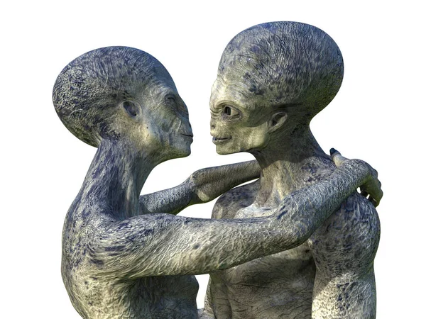 Alienígenas Amam Ilustração Par Alienígenas Humanóides Abraçando Uns Aos Outros — Fotografia de Stock