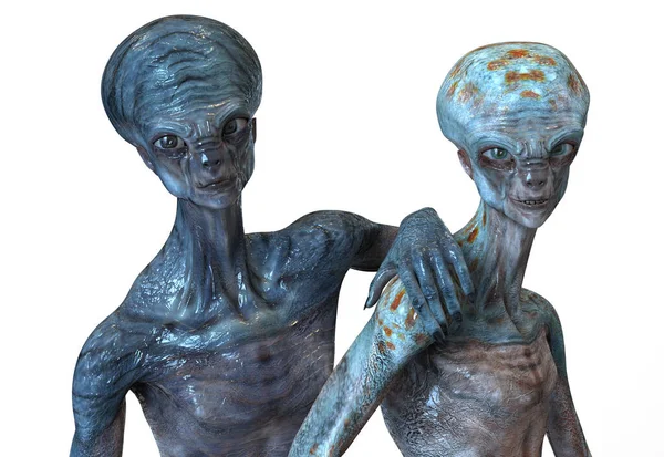 Deux Extraterrestres Humanoïdes Regardant Appareil Photo Avec Une Texture Peau — Photo
