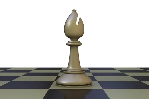 棋盘上的国际象棋主教 3D插图 — 图库照片