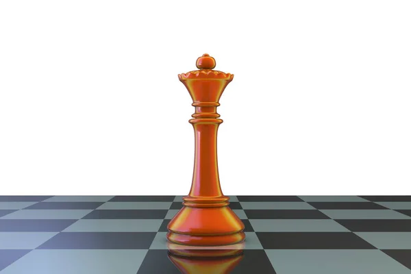 棋盘上的国际象棋女王形象 特写视图 3D插图 — 图库照片