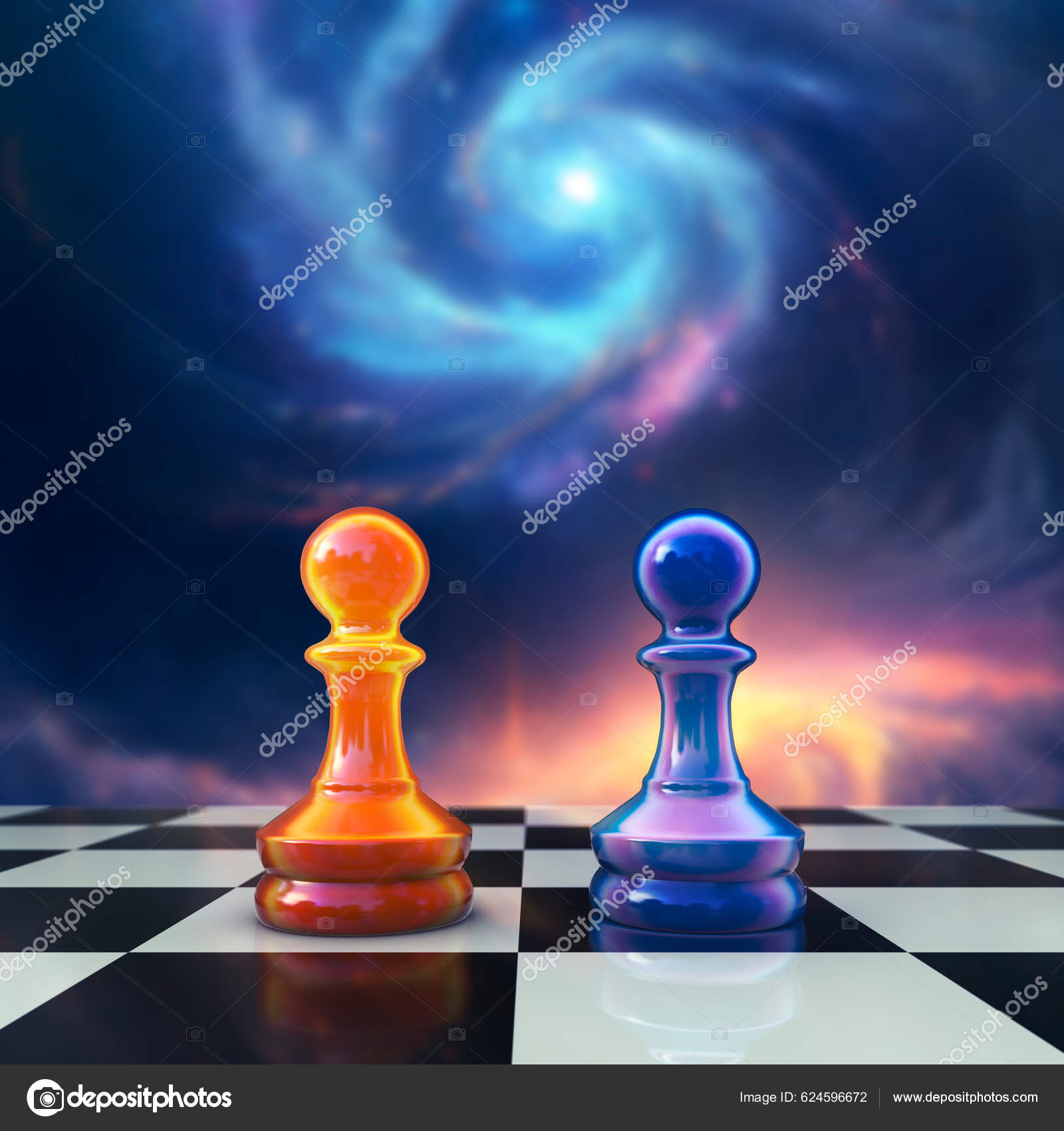 Chess game, 3D illustration. Italian opening, also known as Quiet