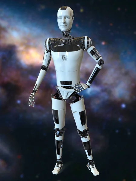 Robot Humanoide Futurista Sobre Fondo Espacial Ilustración —  Fotos de Stock