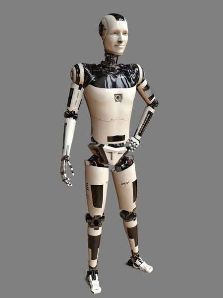 Futuristisk Humanoid Robot Med Säker Pose Och Ansiktsuttryck Illustration — Stockfoto