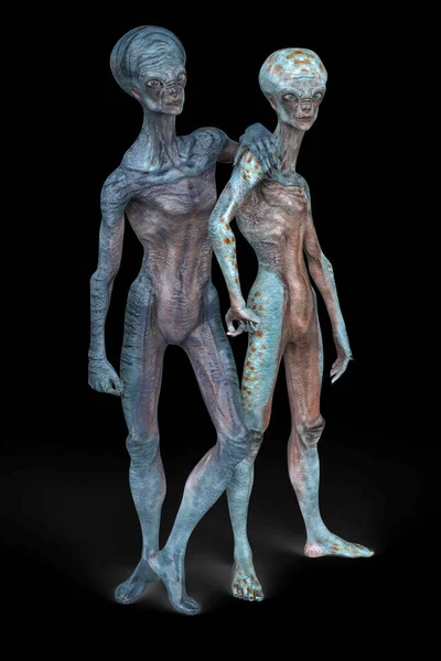 Dois Alienígenas Humanóides Olhando Para Câmera Com Foto Realista Altamente — Fotografia de Stock