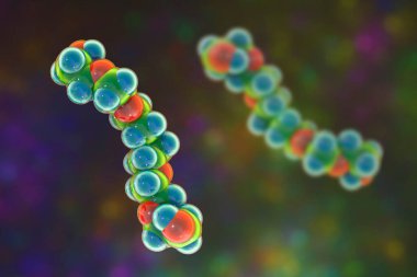 Polietilen glikol (PEG). Hexaethylene glikol molekülü, 3 boyutlu illüstrasyon. COVID-19 'a karşı yapılan rujlu nanopartikül aşısı üretimi de dahil olmak üzere tıpta birçok uygulaması olan bir polyether bileşimi.