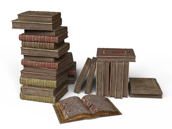 Antike Bücher Isoliert Auf Weißem Hintergrund Illustration Antike Bibliothek — Stockfoto