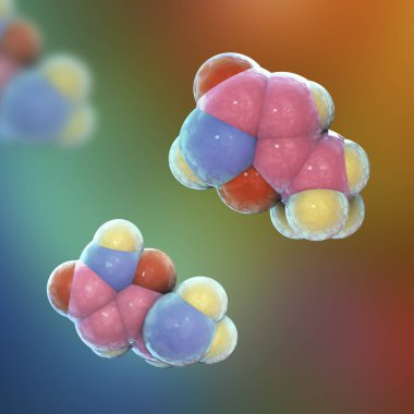 Muscimol molekülü, 3 boyutlu illüstrasyon. Amanita muscaria (Fly agaric) mantarının başlıca psikoaktif bileşeni halüsinojenik, yatıştırıcı-hipnotik ve depresif aktiviteye sahiptir.