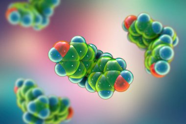 Bisphenol A (BPA) molecule, 3D illustration. Organic compound used in production of polycarbonate polymers and epoxy resins