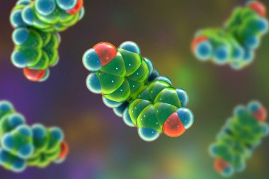 Bisphenol A (BPA) molecule, 3D illustration. Organic compound used in production of polycarbonate polymers and epoxy resins