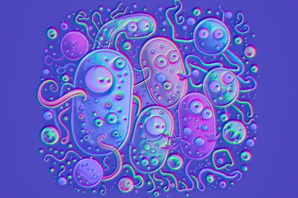Beautiful Microworld Colorful Microbes Different Shapes Illustration — Fotografia de Stock