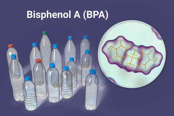 Bisphenol Bpa Molecule Plastic Bottles Illustration Organic Compound Used Production — Stock Photo, Image
