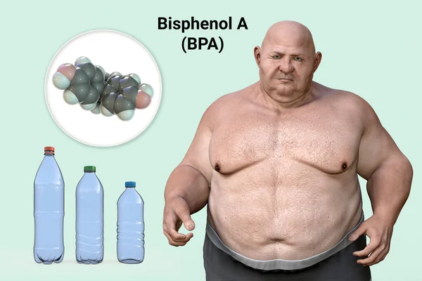 Association Plastic Compounds Obesity Conceptual Illustration Showing Bpa Molecule Present — Zdjęcie stockowe