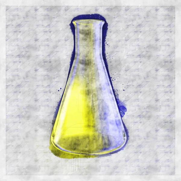 Laboratory Glassware Conical Erlenmeyer Flask Illustration Sketch Style — Stok fotoğraf