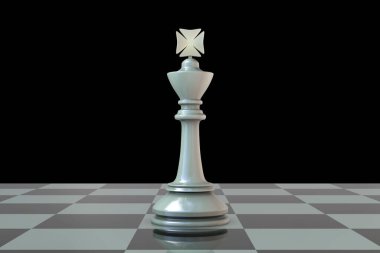 Satranç tahtasında satranç kralı figürü, 3 boyutlu illüstrasyon