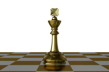 Satranç tahtasında satranç kralı figürü, 3 boyutlu illüstrasyon