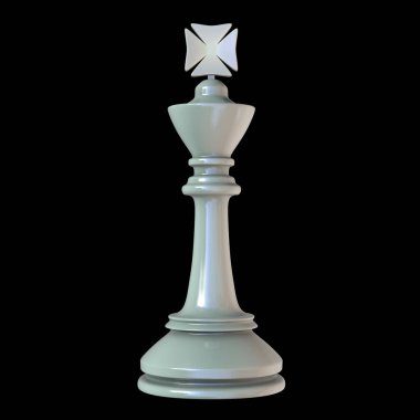 Chess king figure on chess board isolated on black background, 3D illustration
