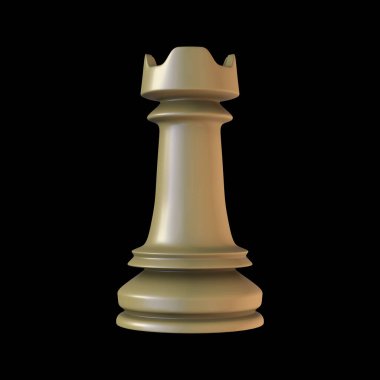 Satranç kalesi siyah arkaplanda izole edildi, yakın plan görünümü, 3 boyutlu illüstrasyon