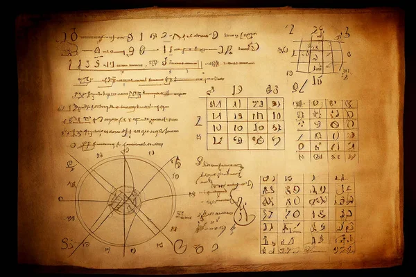 A vintage mathematics scientific background with hand-drawn equations, formulas, and diagrams, generative ai illustration