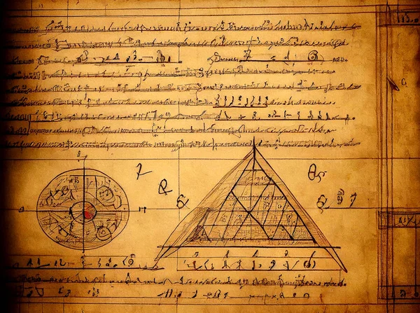 A vintage mathematics scientific background with hand-drawn equations, formulas, and diagrams, generative ai illustration