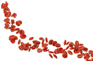 Red blood cells isolated on white, 3D illustration. Background with central empty space for title and notes
