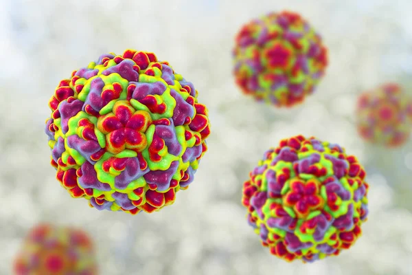 Molecular model of rhinovirus, the virus that causes common cold and rhinitis, 3D illustration