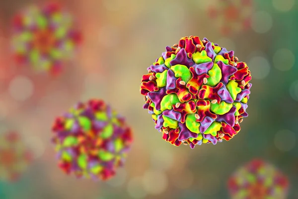 ポリオの原因となるPicornaviridaeファミリーのRnaウイルスであるポリオウイルス 3Dイラスト — ストック写真