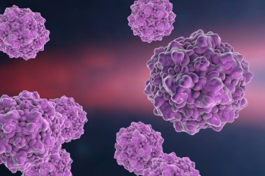Renkli arka planda Parvovirüs B19, anemiye neden olan bir virüs, beşinci hastalık veya eritem enfeksiyonu adı verilen çocukluk isiliği, 3 boyutlu illüstrasyon