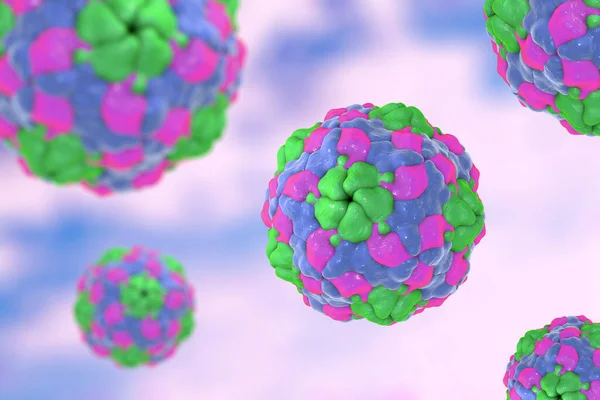 stock image Human Parechovirus on colorful background, 3D illustration. Parechoviruses cause respiratory, gastrointestinal infections, are associated with brain damage and developmental disorders in neonates