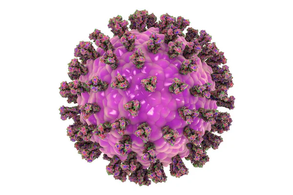白地に分離されたパラインフルエンザウイルス 3Dイラスト 一般的な風邪ウイルス パラミクソウイルス 表面糖タンパク質スパイクを有するパラインフルエンザウイルスの構造を示す — ストック写真