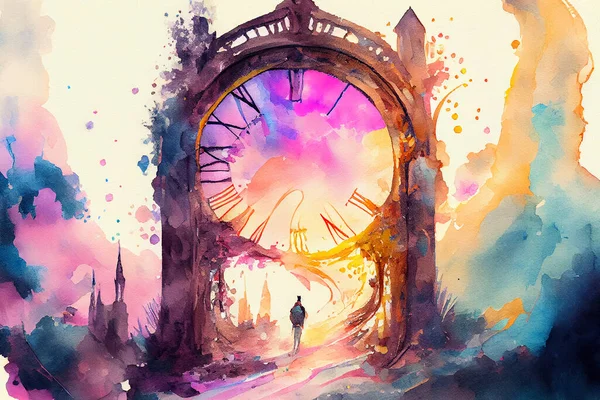 Time portal, travel through time, conceptual sci-fi illustration