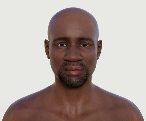 アフリカ人男性のフォトリアリスティックなポートレート 彼の特徴と性格を紹介し 3Dイラストで肌の質感と彼の表情の詳細を見事に表現しています — ストック写真