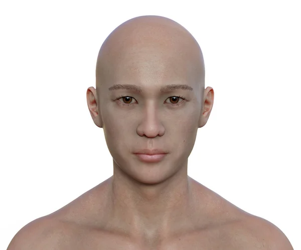 アジア人男性のフォトリアリスティックなポートレート 3Dイラスト 肌の質感や顔の輪郭 表情のディテールなどを克明に表現しています — ストック写真
