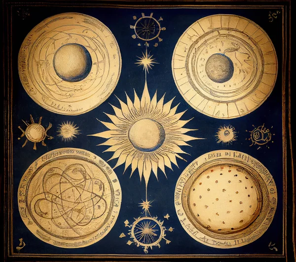 Vintage astronomy background featuring celestial bodies such as planets, stars, and constellations, illustration