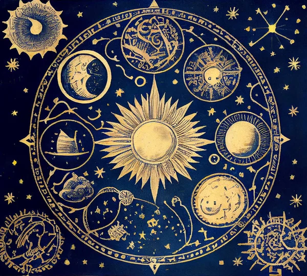 Vintage astronomy background featuring celestial bodies such as planets, stars, and constellations, illustration