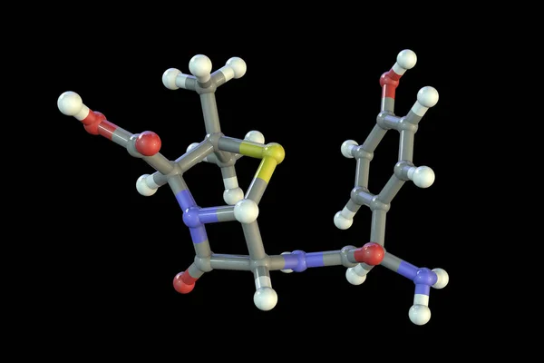 Molekuláris Modell Amoxicillin Egy Antibiotikum Kezelésére Használják Számos Bakteriális Fertőzések — Stock Fotó