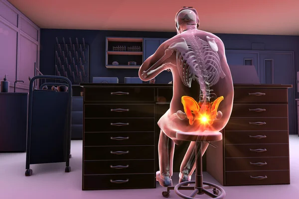 Man Laboratory Setting Experiencing Pain His Coccyx Conceptual Illustration Highlighting — Stock Photo, Image